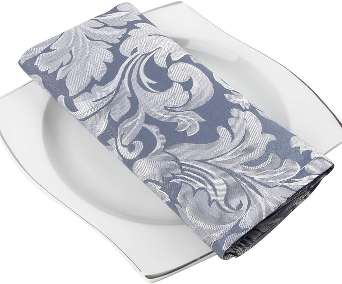 EHouseHome Damask Jacquard Cloth Napkins Waterproof Spillproof Polyester Fabric Napkins Stone Blue, Set of 12, 17 x 17 Inch
