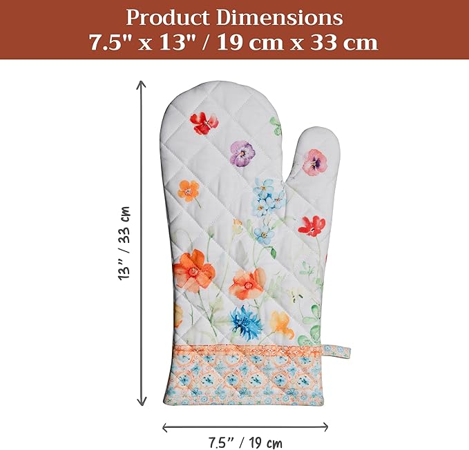 Maison d'Hermine Oven Gloves 100% Cotton Oven Mitt 7" x 13" with Loop Heat Resistant BBQ Cooking Gloves Baking Grilling Gifts for Mothers Day Spring/Summer (Pack of 1, Summer Whisper)