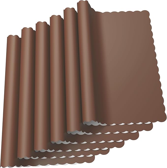Paper Placemats - Disposable - Scalloped Edge (100, Brown)