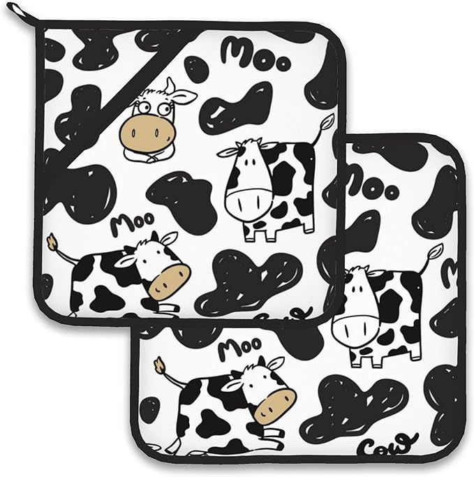 Cow Skin Pot Holder Set of 2,Heat Resistant Potholders Oven Hot Pads for Kitchen Cooking Baking BBQ