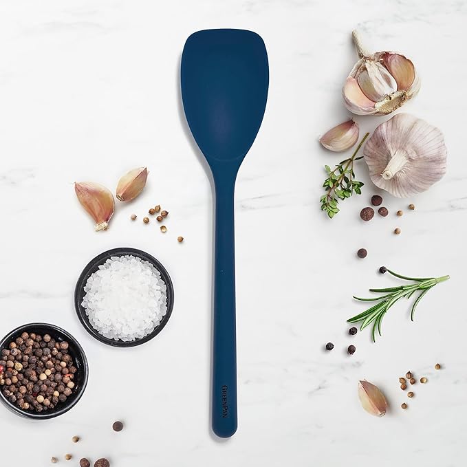 GreenPan Silicone Sauté Spoon, Mixing Stirring Serving, Cooking Kitchen Utensil, Flexible Rubber Nonstick Cookware, Rigid Steel Core, Heat-Resistant, Anti-Slip Handle, BPA-Free, Dishwasher Safe, Blue