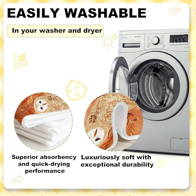 3 Pcs Fall Owl Kitchen Towels, Autumn themed Decorative Absorbent Microfiber Dish Cloth Tea Towel, Vintage Waffle Soft Hand Towels for Farmhouse Home Bathroom, Fall Gifts