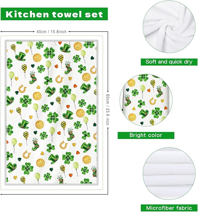 St. Patrick's Day Gnome Shamrock Microfiber Kitchen Towels, Soft Absorbent Hand Towel 15.7 × 23.6 inch, Thick Dish Cloth for Party Anniversary Holiday Decoration Housewarming Gifts