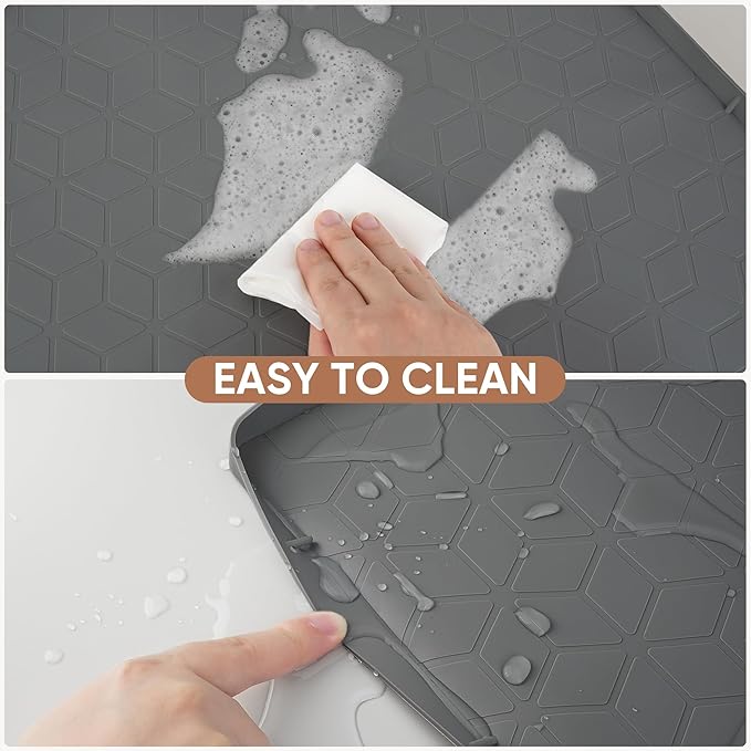 BALEINE 34''×22'' Under Sink Mat, Waterproof Food Grade Silicone Undersink Mat, Cabinet Shelf Drip Tray, Under Sink Liner for Kitchen, Bathroom (Charcoal)
