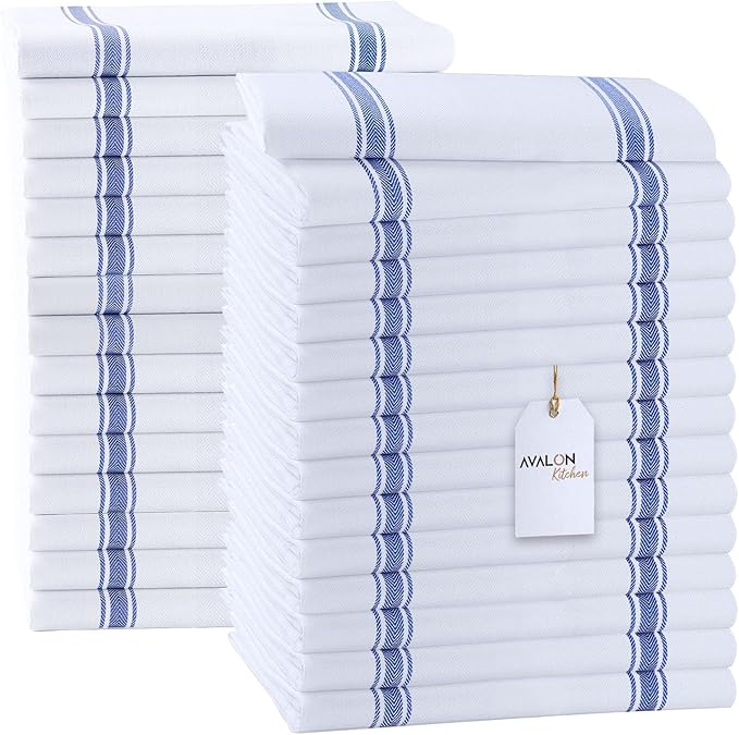 Avalon Kitchen Dish Towels Set (Value Pack of 30) Size 15x25 Inch, 100% Cotton Soft & Absorbent Kitchen Towels, Tea Towels, Reusable Cleaning Cloths for Household Cleaning (Blue)