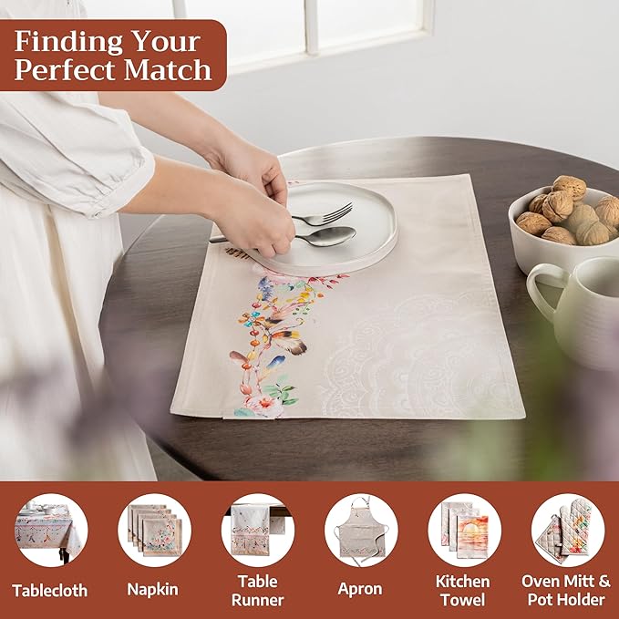 Maison d' Hermine Placemats Set of 4 100% Cotton Washable Cloth Place Mats Reusable Table Mats for Kitchen Dining Party Wedding Gifts for Mothers Day Spring/Summer (Ibiza - Beige, 13" x 19")