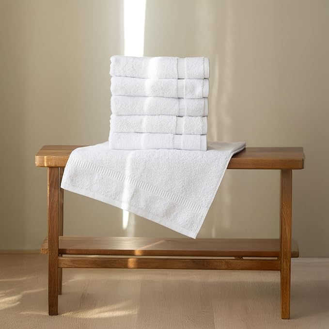 SALBAKOS 100% Turkish Cotton Hand Towels Set White, Pack of 6, 16x30 in | Luxury Hotel Quality Super Soft Absorbent Hair, Face & Hand Drying Towel for Bathroom | Made in Turkey (White, 6 Hand Towels)