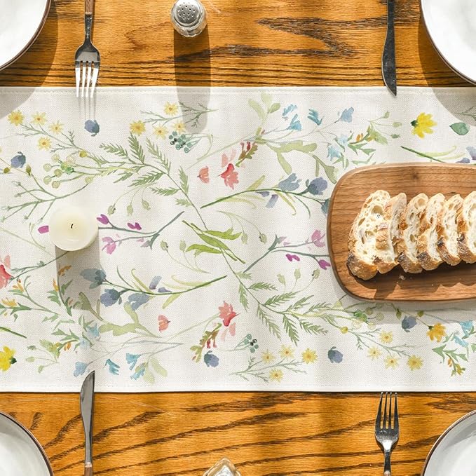 Artoid Mode Wildflowers Bloom Flowers Spring Table Runner, Seasonal Summer Floral Kitchen Dining Table Decoration for Home Party Decor 13x120 Inch
