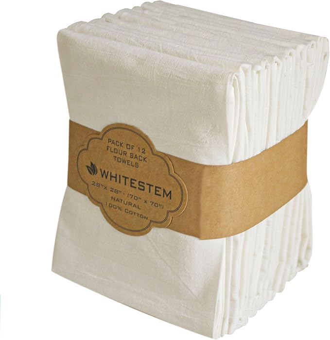 Flour Sack Towels | Tea Towel for Crafts | Kitchen | Dish | Cotton Blank Towel for Embroidery | Baking Bread Proofing Linen Cover | Thick Absorbent Quick Dry | 12 Pack 28"x28" White