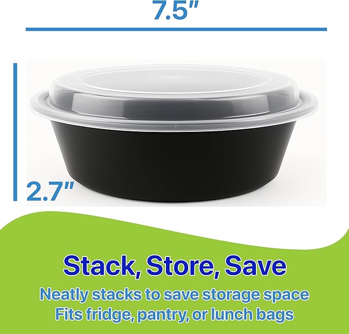 Meal Prep Containers Round [10 Set] x [32 oz] with Lids, 1 compartment, Stackable, Reusable, Leakproof, Food Safe, Microwave, Freezer & Dishwasher Safe for Food Prep Storage (10 Set, 32 oz)