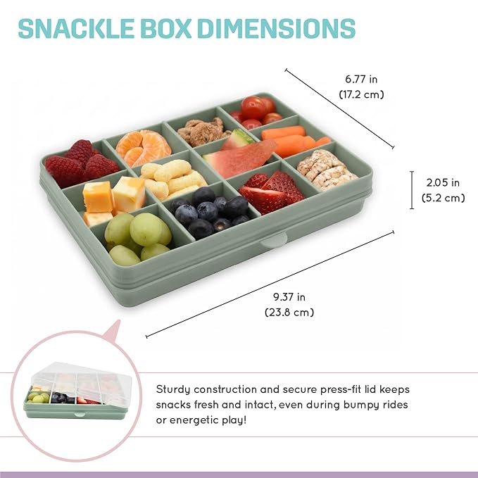 melii Snackle Box – 12-Compartment Divided Snack Container, BPA-Free Food Storage, Removable Dividers, Perfect for Kids Snacks, Arts & Crafts, Beads, and Kitchen Organization (Sage)