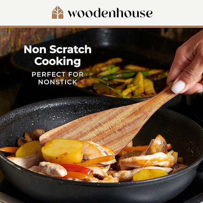 Wooden Spoons for Cooking – 10 Pc Teak Wood Utensil Set, Durable, Nonstick Safe & Heat Resistant with Ergonomic Handles
