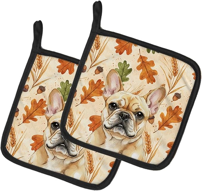 Caroline's Treasures Fawn French Bulldog Heirloom Fall Pair of Pot Holders Pair 7.5x7.5 Quilted Insulated Hot Pads Decorative Kitchen Gift Made in USA
