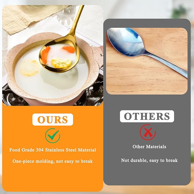 4 Pack Gold Gravy Ladles, SUS 304 Stainless Steel Sauce ladles, 8-Inch Small Soup Ladles Serving Ladle for Cooking - Dishwasher Safe
