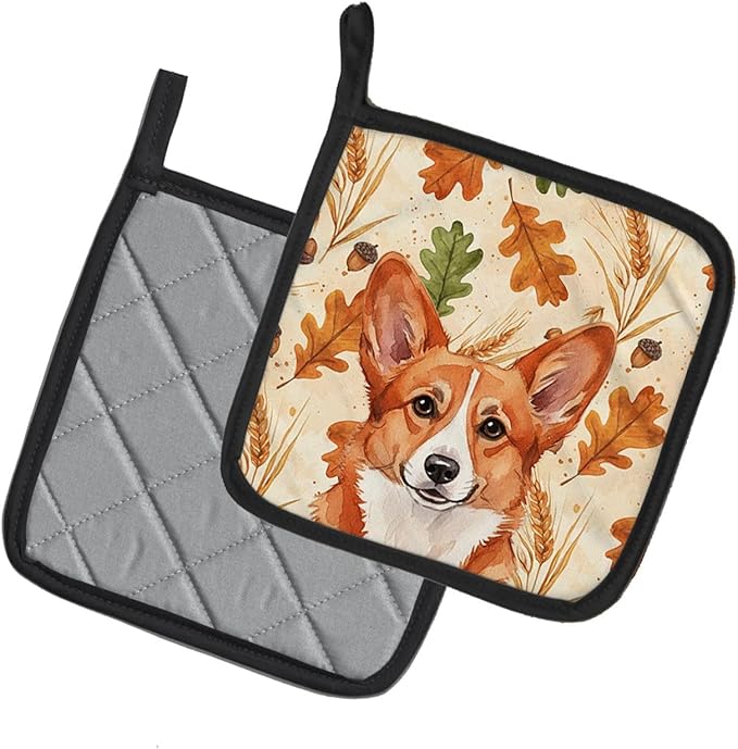 Caroline's Treasures Red Cardigan Welsh Corgi Heirloom Fall Pair of Pot Holders Pair 7.5x7.5 Quilted Insulated Hot Pads Decorative Kitchen Gift Made in USA