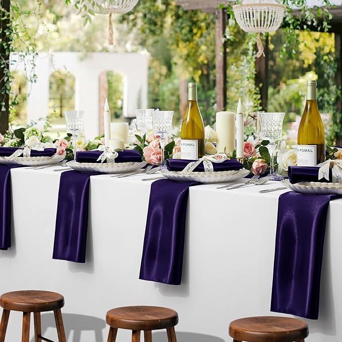 KKJIAF Purple Silky Satin Napkins (12 Pieces, 17x17 Inches),Washable Polyester Square Table Napkins for Wedding Dinner Party Decoration
