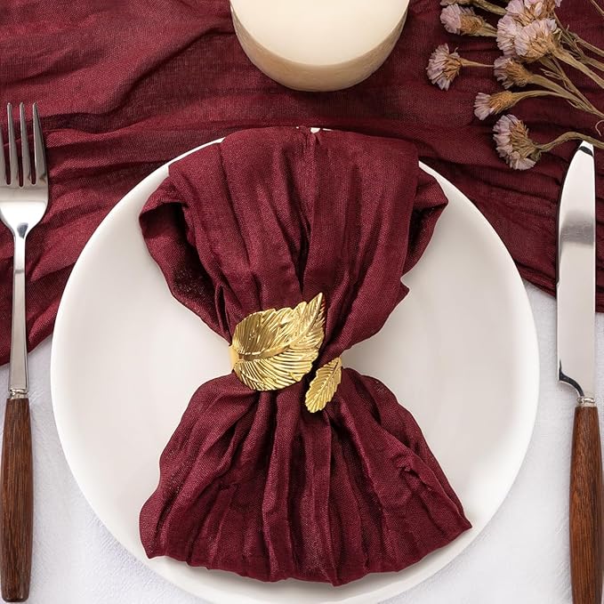 20 Pack Burgundy Red Napkins Cloth Washable Spring Summer Cheesecloth Napkins Set of 20 Bulk 21x21 Inches for Wedding Baby Bridal Shower Birthday Dinner Party Dinner Decor