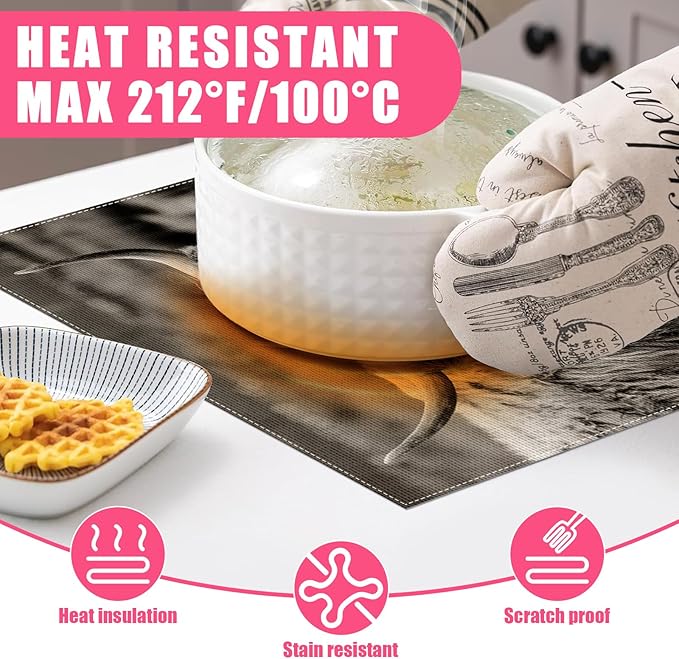 Highland Cow Placemats Set of 6,12x18 Inch Linen Place Mat Washable Stain Resistant Table Mats for Spring Summer Seasonal Farmhouse Kitchen Party Home Decor