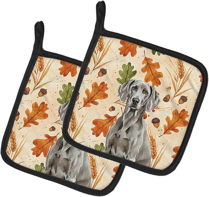 Caroline's Treasures Weimaraner Heirloom Fall Pair of Pot Holders Pair 7.5x7.5 Quilted Insulated Hot Pads Decorative Kitchen Gift Made in USA