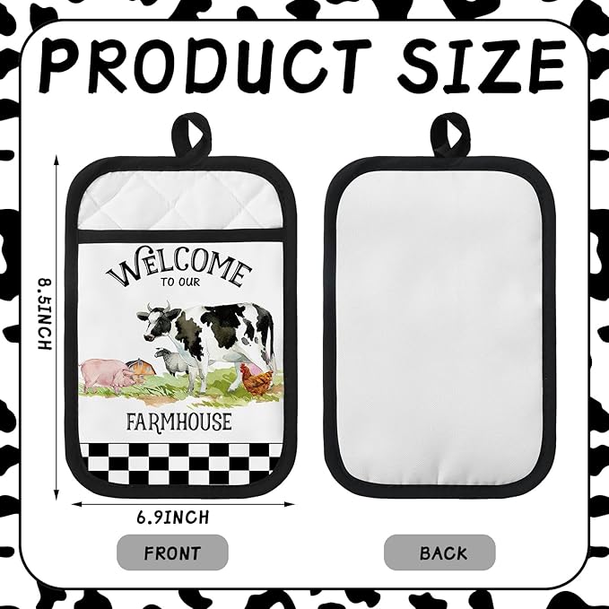 8 Pcs Pot Holders with Pocket Farmhouse Kitchen Decoration Farm Animal Cute Heat Resistant Potholders Hot Pad Oven Mitts Cookie Bag Oven Gloves for Kitchen Decorations Baking Cooking Gifts