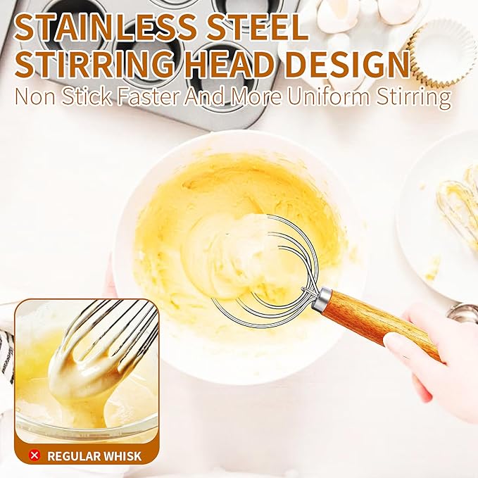 TEEVEA Danish Dough Whisk for Bread Sourdough, Wooden Handle & Stainless Steel Hook