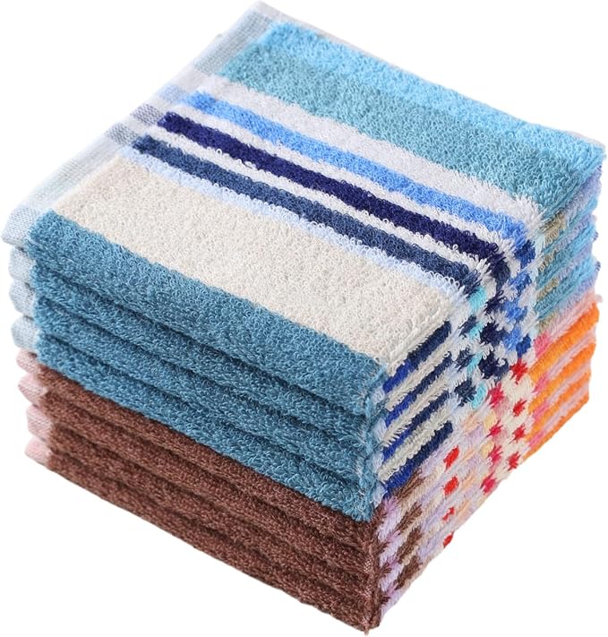 Oeleky Kitchen Dishcloths for Washing Dishes, Ultra Absorbent Dish Rags, Cotton Cleaning Cloths Pack of 8, 12x12 Inches (Wide Stirpe, 12x12 inch)
