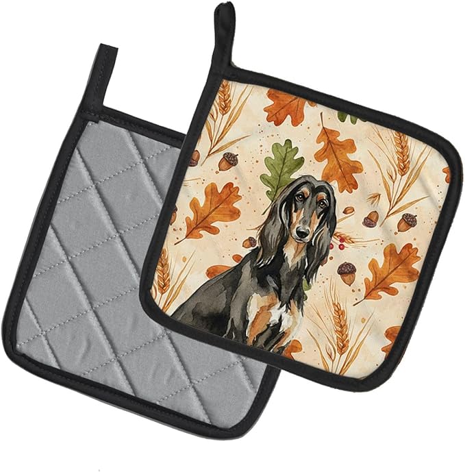 Caroline's Treasures Black & Tan Afghan Hound Heirloom Fall Pair of Pot Holders Pair 7.5x7.5 Quilted Insulated Hot Pads Decorative Kitchen Gift Made in USA