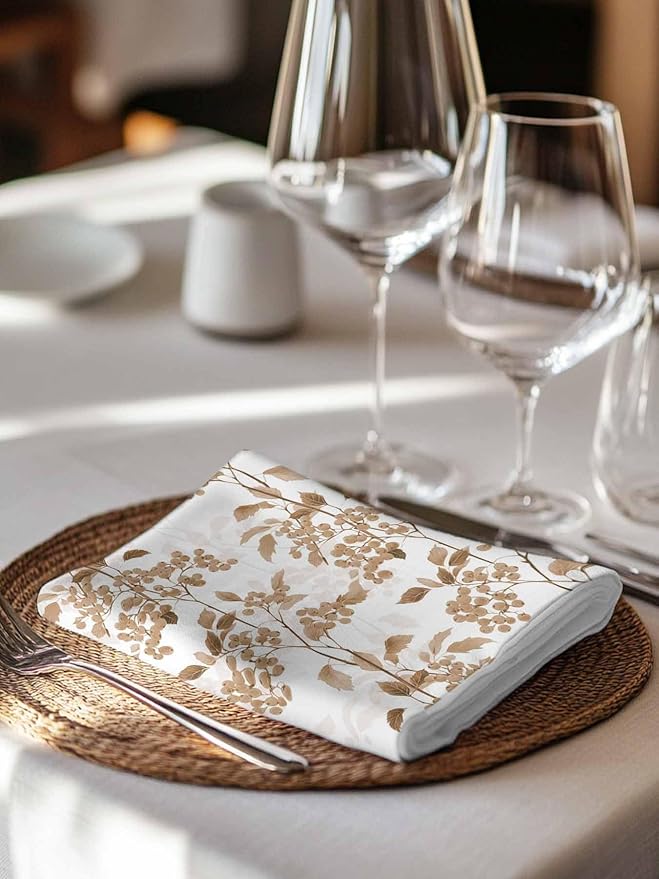 Brown Flower Cloth Napkins Set of 6 - Washable Dinner Napkins Reusable Table Napkins for Home Party Weeding Dining Table Setting Decoration,Oversized Spring Summer Retro Garden Herb Pastel Plant