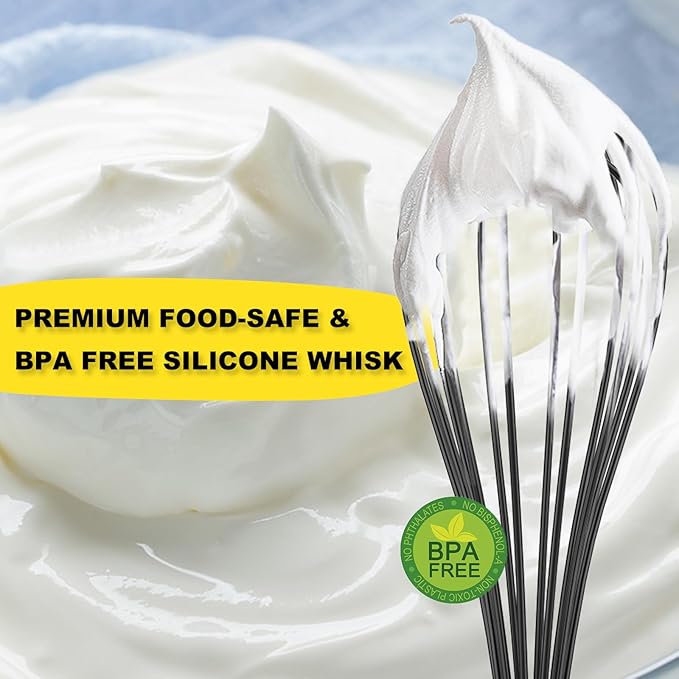 NileHome Silicone Whisk 10" Kitchen Whisk Kitchen Wisk Wire Whisks for Cooking, Whisking, Blending, Beating, Stirring-Black
