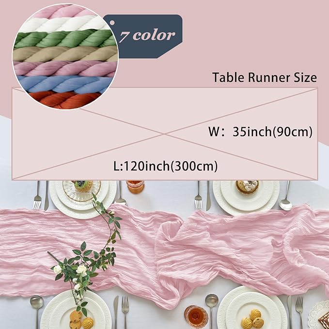 IVAPUPU 6 Pcs Cheesecloth Table Runner - 10ft Pink Spring Boho Gauze Cheese Cloth Table Runners for Baby Shower Decorations Wedding Party Summer Garden Farmhouse Decor