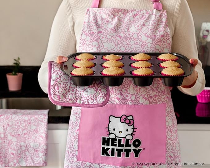 Handstand Kitchen Hello Kitty Print 28" Adult Apron and Pot Holder Set