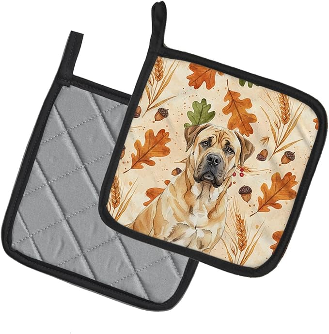 Caroline's Treasures Fawn Boerboel Heirloom Fall Pair of Pot Holders Pair 7.5x7.5 Quilted Insulated Hot Pads Decorative Kitchen Gift Made in USA