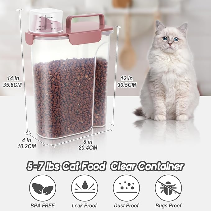 LEAWALK 5Lbs Airtight Cat Dog Food Storage Container with Upgraded Large Nozzle BPA-Free, Pet Food Storage Containers for Rice, Grain, Pet Food, Flour, Dog Treat Storage (Pink, 5L-1pack)