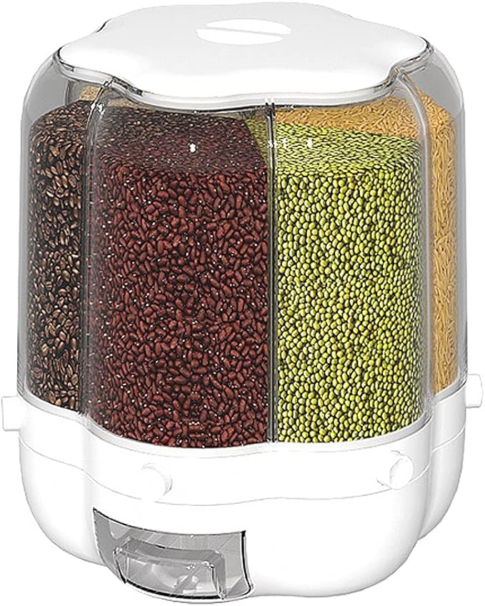 XIYAO 30lb Rice and Grain Storage Container, 360° Rotating Food Dispenser Measuring Cylinder with Lid Moisture Resistant Household, Airtight Storage of Black Rice, Yellow Rice and Other Small Beans
