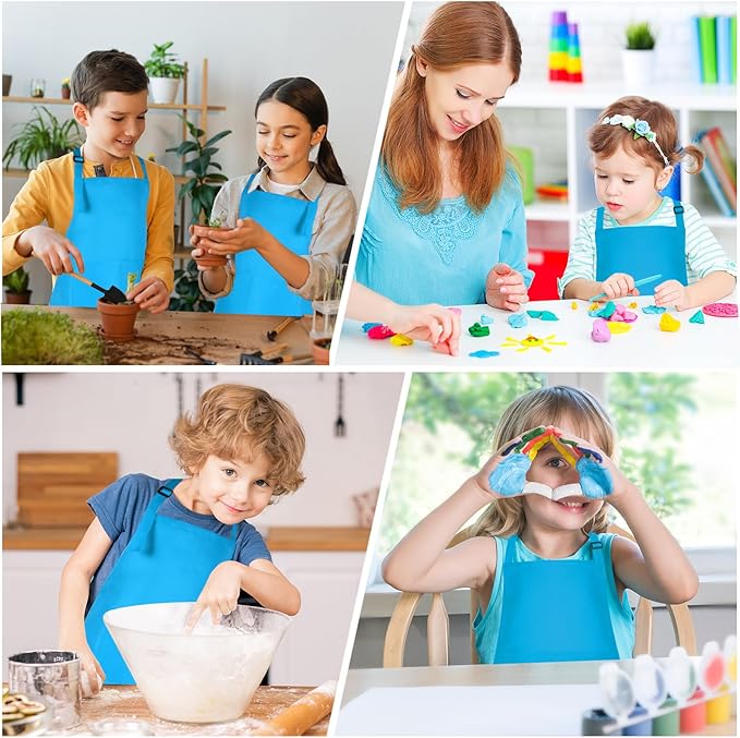 Morcheiong 8/12/24 Pack Adjustable Kids Apron Bulk with 2 Pockets Toddler Apron Kids Painting Aprons for Baking Painting