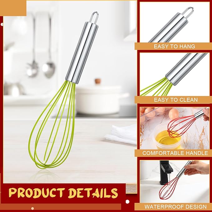 FoldTier 24 Sets 8 Inch Whisks Bulk DIY Fillable Whisk Gifts Colored Silicone Whisks for Cooking Heat Resistant Egg Beaters for Candy Holder Party Favors