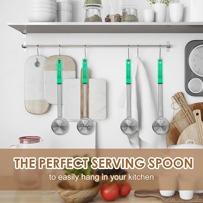 4 Ounce Stainless Steel Portion Control Ladle Spoon - 4Pcs Slotted and Unslotted Pizza Sauce Serving Spoons Portion Ladle for Sauces, Perfect for Weight Watchers, Buffets, Parties