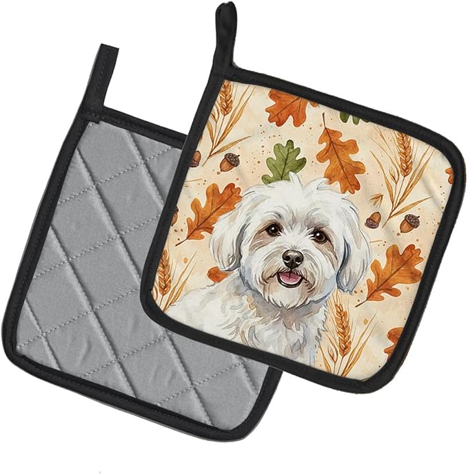 Caroline's Treasures Coton de Tulear Heirloom Fall Pair of Pot Holders Pair 7.5x7.5 Quilted Insulated Hot Pads Decorative Kitchen Gift Made in USA