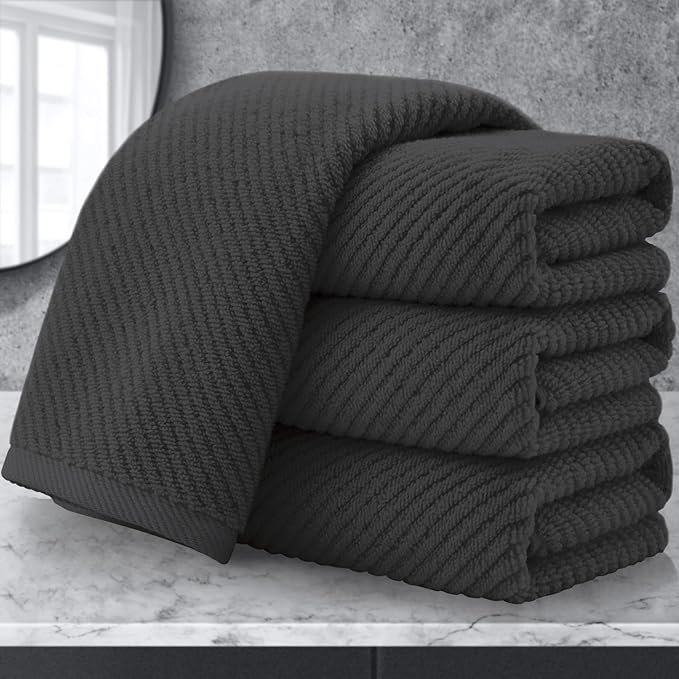 VOOVA & MOVAS Gray Hand Towels for Bathroom, Large 18" x 28" - 100% Cotton | Thick | Quick Dry | Lightweight | Absorbent | Soft, Hand Towels Set of 4, Bathroom Essentials, Dark Grey
