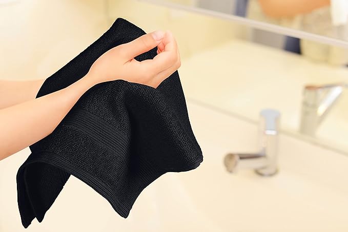 Belizzi Home Ultra Soft 6-Piece Hand Towel Set 16x28-100% Ringspun Cotton - Durable & Highly Absorbent Hand Towels - Ideal for use in Bathroom, Kitchen, Gym, Spa & General Cleaning - Black