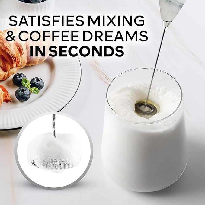 Zulay Kitchen Powerful Milk Frother Wand With 4 AA Duracell Batteries - Ultra Fast Handheld Drink Mixer - Electric Whisk Foam Maker for Coffee, Lattes, Cappuccino, Matcha & Creamer - Quartz