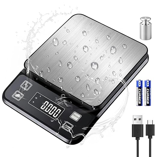 IPX7 Waterproof Food Scale | 0.01oz/0.1g Precision Kitchen Scale, 11lb/5kg | USB Rechargeable, Stainless Steel & Washable Kitchen Gadgets for Cooking, Baking