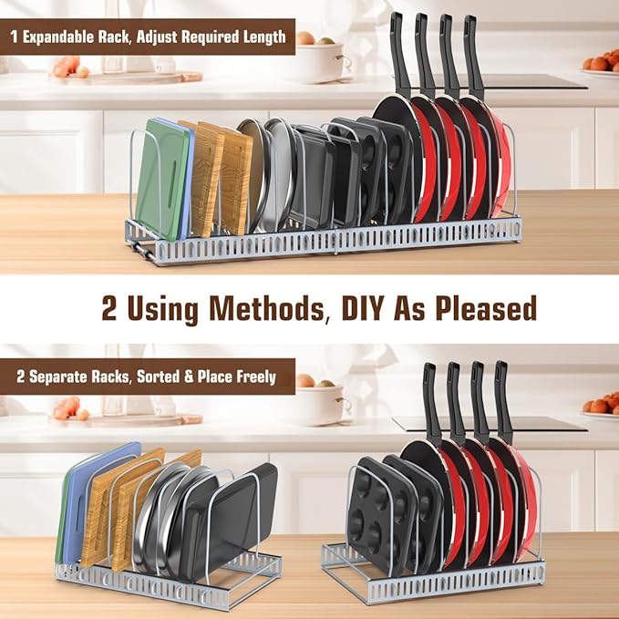 Housolution Cutting Board Organizer Rack, Expandable Baking Tray and Cookie Sheet Organizer with 14 Adjustable Dividers, Bakeware Muffin Tin Cupcake Pan Storage Organizer for Cabinet, Gray