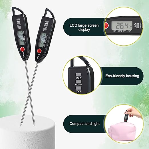 Copkim 6 Set Waterproof Food Thermometer for Water, Liquid, Candle and Cooking Digital Meat Thermometer with Long Probe Instant Read for Kitchen BBQ Grill Candy (Black)