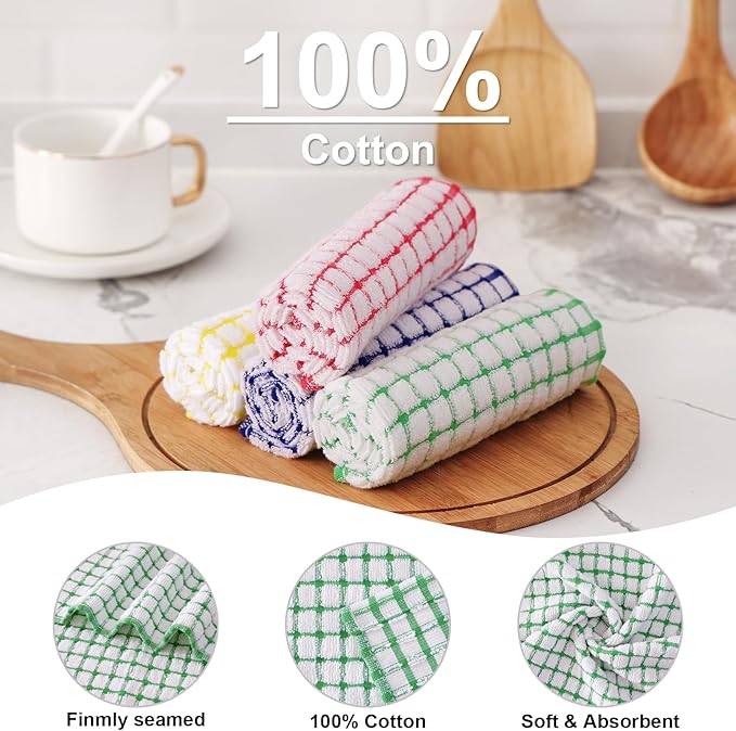 Kitinjoy Cotton 12 Pack Terry Kitchen Towels, 16 x 25 Inches Super Soft and Absorbent Dish Towels, Quick Drying Hand Towels for Kitchen Drying, Green