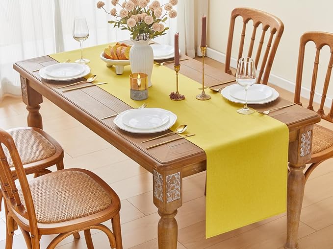 YATOJUZI Yellow Table Runner Seasonal Autumn Kitchen Dining Coffee Table Decoration 95 Inches Long Waterproof Farmhouse Rustic Table Runner Halloween Home Wedding Party Birthday Decor 16x95Inch