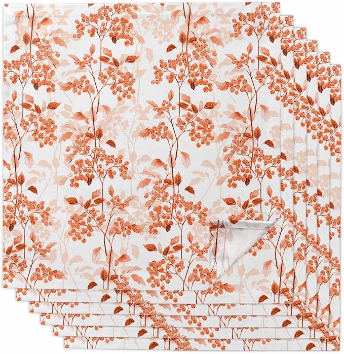 Orange Wildflower Cloth Napkins Set of 6 - Washable Dinner Napkins Reusable Table Napkins for Home Party Weeding Dining Table Setting Decoration,Oversized 20"x20" Flower Floral Botanical Spring Summer