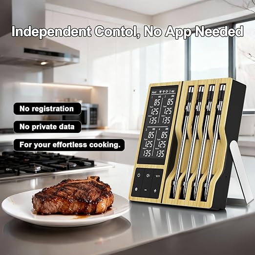 Smart Wireless Meat Thermometer with 4 Probes & 800ft Range, Bluetooth Grill Food Thermometer, Digital Backlit Screen, 0.5S Instant Read, NIST ±0.5℉ Accuracy for Kitchen BBQ, Oven, Smoker, Air Fryer