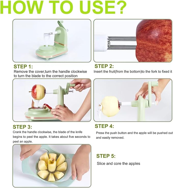 Soft Home Upgraded Plastic Apple Peeler, Pear Peeler and Apple Slicer Corer with Stainless Steel Blades(one backup blade included)