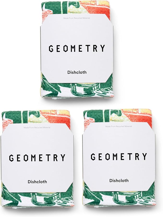 GEOMETRY Dishcloth – Spring & Summer Collection – Quick-Dry, Ultra-Absorbent, Reusable Microfiber Kitchen Towels for Drying & Cleaning - Summer Refreshments - 3 Pack